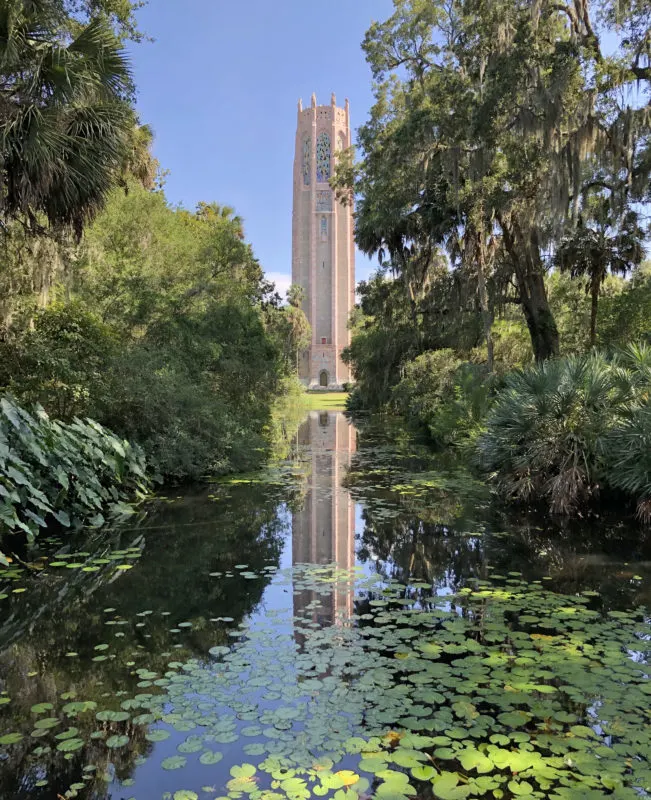 The Reflection Pool captures the 205-foot-tall carillon standing majestically at one end. (Photo: Deborah Hartz-Seeley)