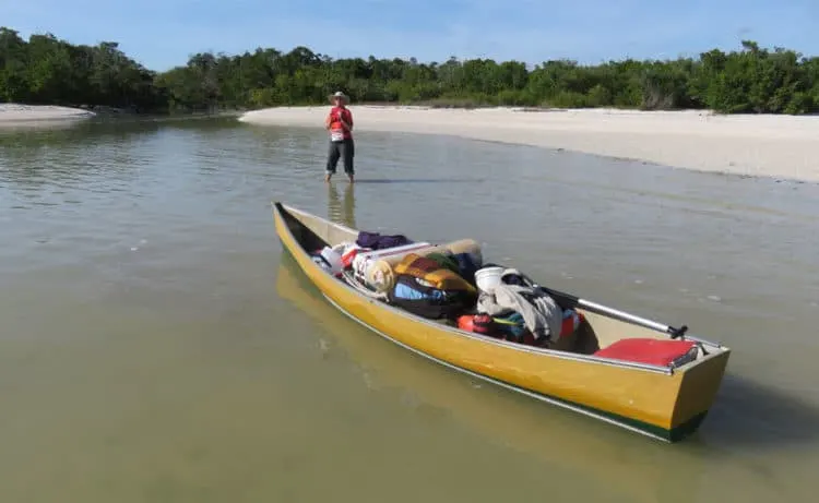 Our fully loaded canoe as we approached our campsite at East Cape Sable. (Photo: David Blasco)