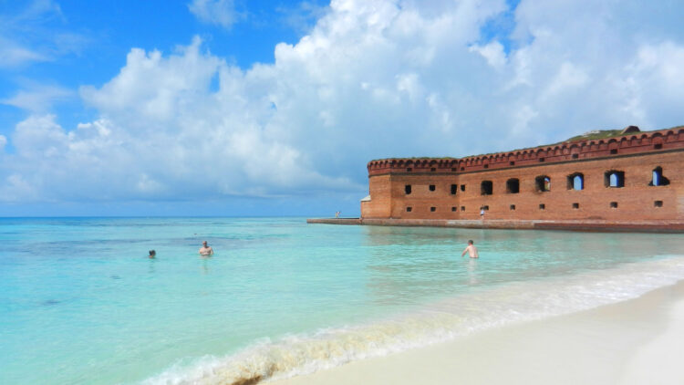Beach at the Dry Tortugas National Park: Campsites are steps away. Terrific snorkeling is right off this beach along the walls of the fort. (Photo: Bonnie Gross)