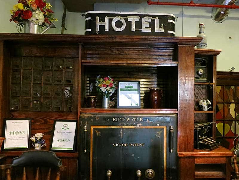 Things to do in Winter Garden: Stay at the Historic Edgewater Hotel in Winter Garden with its original lobby desk and safe. (Photo: Bonnie Gross)