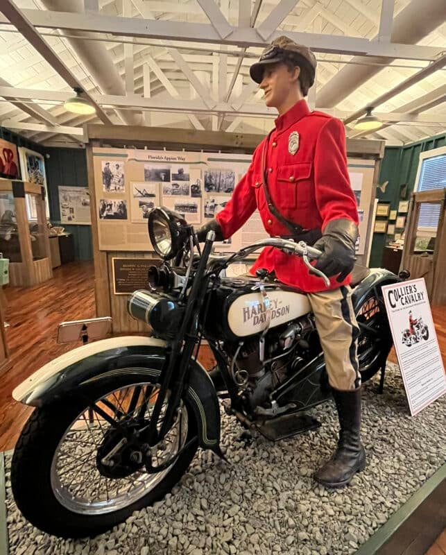 Take a perfect trip to Everglades City 6 The rare 1929 Harley Davidson police motorcycle is the type used by Barron Collier's "Canadian Mounties" style police, who reassured motorists it would be safe to drive across the wild Everglades on the the new Tamiami Trail. (Photo: Bonnie Gross)