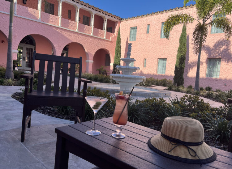 Cocktails in the courtyard of the Hacienda Hotel in New Port Richey. (Photo: Bonnie Gross)