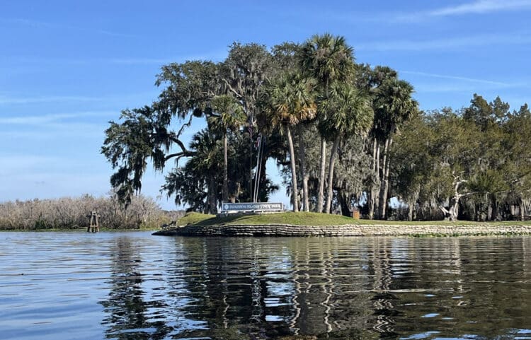 Hontoon Island: Wild island in St. Johns River reopens camping and cabins 1 You can reach Hontoon Island State Park in Deland only by boat, and you are greeted by this sign. (Photo: Bonnie Gross)