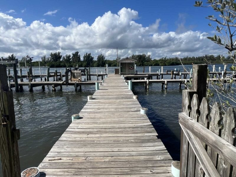 Historic Jungle Trail is an unpaved road to explore original Florida 7 Jones Pier was the first dock on the Indian River Lagoon and was a community gathering place, where needed items were brought by boat and citrus fruit and other produce were sent by boat to be loaded on Flagler's railroad. Today it's a popular fishing spot. (Photo: Bonnie Gross)