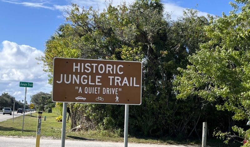Historic Jungle Trail is an unpaved road to explore original Florida 2 A sign on each side of Wabasso Beach Road in Vero Beach marks the entrance to the Jungle Trail. (Photo: Bonnie Gross)