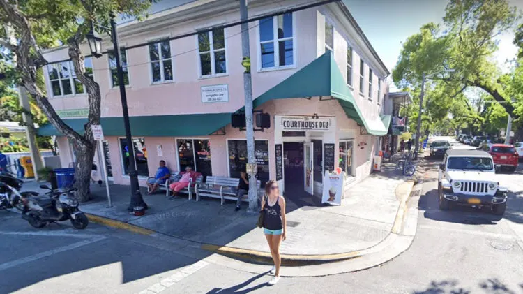 Key West bars: The benches at the Courthouse Deli are across the street from the Green Parrot Bar. It's a popular place for locals to hang out. 
