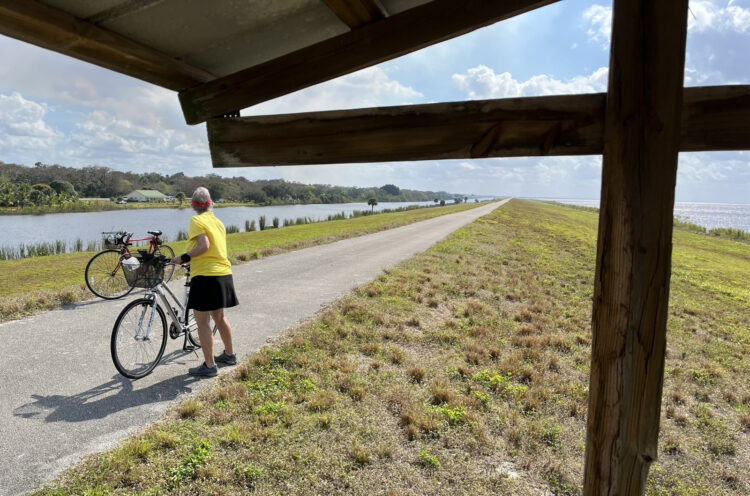 Lake Okeechobee Scenic Trail: A bench under a roof is situated about every two miles on the trail.  (Photo: David Blasco)