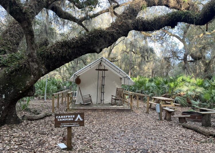 The "Pioneer (glamping) Tents" at Lake Kissimmee State Park are cute and well located in the campground. (Photo: Bonnie Gross)