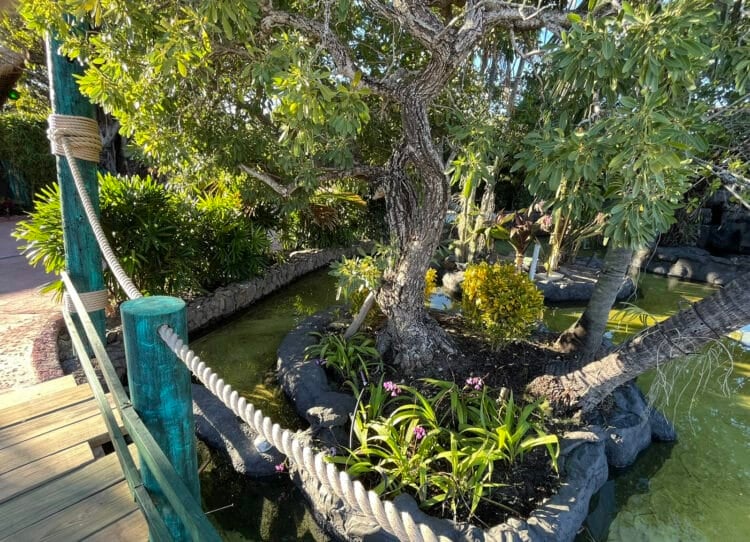 Our favorite way to visit the historic Mai-Kai restaurant: Come for happy hour; see the gardens 6 The entryway to the Mai-Kai kept the wooden bridge that rumbles when you drive over it, but the landscaping has been enhanced with orchids and tropical plants. (Photo: Bonnie Gross)