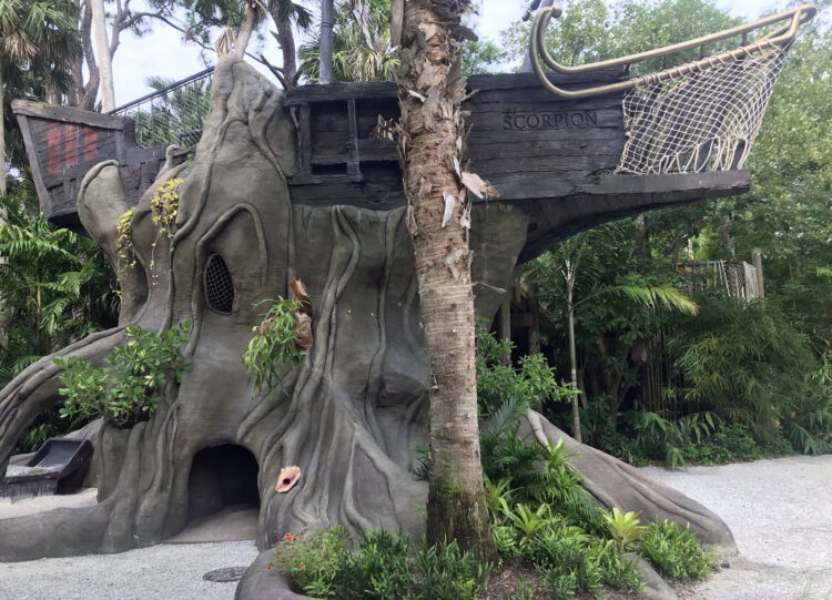 The Children's Garden was completed in early 2020 and provides an active, engaging play space for kids. Adults enjoy the fun elements like the pirate ship marooned in a tree. (Photo: Bonnie Gross)