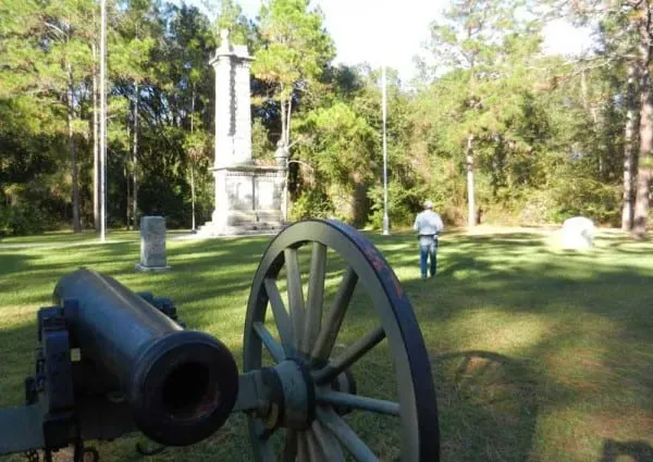 There are several monuments at Olustee Battlefield State Historic Park: The largest Confederate one was erected in 1912 before a crowd of 4,000 including many Confederate veterans. It’s an imposing tower that looks like part of a castle