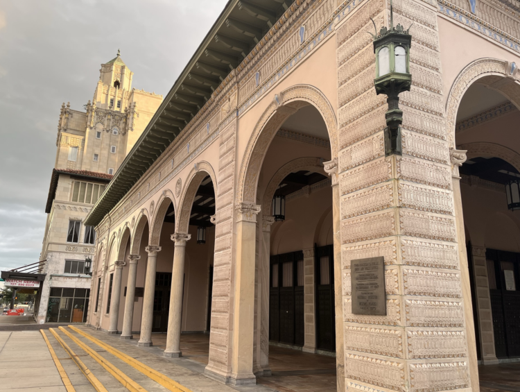 Things to do in St. Petersburg: Downtown is dotted with historic buildings including the beautiful 1916 open air post office, which is still in use. Beyond it is the 1928 Snell building and arcade. (Photo: David Blasco)