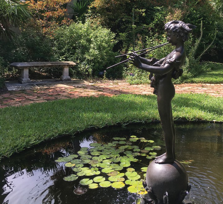 This fountain featuring Pan of Rohallion greets you upon entering Pan’s Garden in Town of Palm Beach.   (©Susan Lerner courtesy of Preservation Foundation of Palm Beach)  