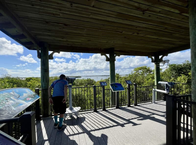 The Centennial Trail in the Pelican Island NWR leads to an elevated pavilion with powerful scopes for seeing birds and useful bird identification signage. Even without bird sightings, it's a beautiful view. (Photo: Bonnie Gross)