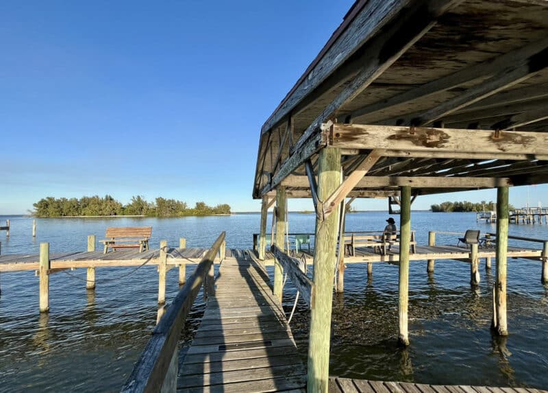 Sebastian: An old Florida river town and great base for kayaking and exploring 2 Docks on the Indian River Lagoon in Sebastian overlook a series of Spoil Islands that are close and easily accessed by kayak. (Photo: Bonnie Gross)
