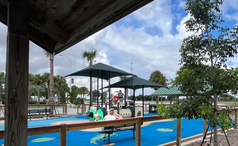 New boardwalk brings an up-close Everglades experience to Alligator Alley 8 A shaded playground is adjacent to picnic shelters on the east end of the Everglades Elevated Boardwalk. (Photo: Bonnie Gross)