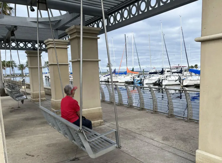 Things to do in Sanford Florida: The Riverwalk has swings that are a great place to admire the scenery and boats. (Photo: Bonnie Gross)