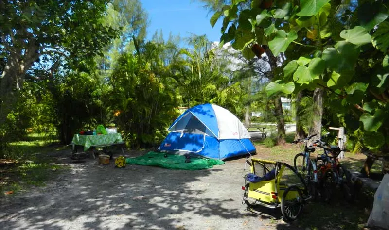 Camping at Periwinkle Trailer Park on Sanibel, Florida.