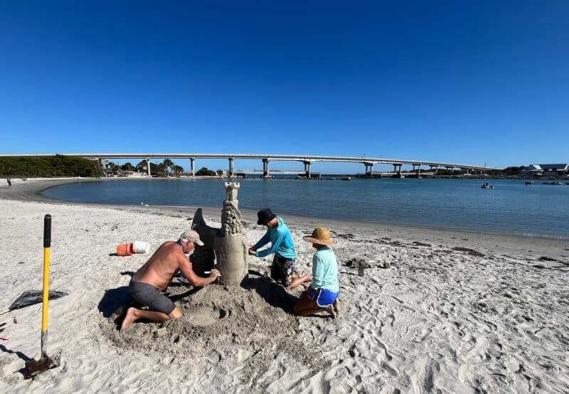 Sebastian: An old Florida river town and great base for kayaking and exploring 7 Beachgoers work on a sandcastle at the tide pool beach on the west side of Sebastian Inlet State Park. Since it's not facing the Atlantic and is sheltered by a line of rocks, this beach is a calm spot that stays shallow a low way out. (Photo: Bonnie Gross)