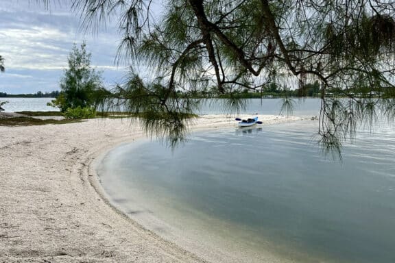 Kayak at a spoil island in the Indian River Lagoon.