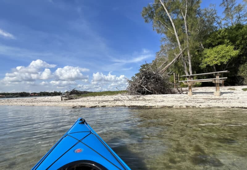 Kayak to your own tiny paradise: Exploring spoil islands in the Indian River Lagoon 3 A picnic table on the beach of a spoil island near Sebastian. (Photo: Bonnie Gross)