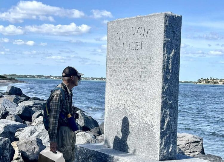 St. Lucie Inlet Preserve: Kayak to wild island and beach 10 At the jetty you can reach from the Hole in the Wall lagoon, there is a tablet marking the St. Lucie Inlet. (Photo: Bonnie Gross)
