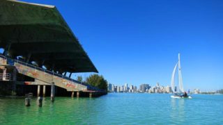 Two highlights of a Virginia Key kayak trip: Close up with the Miami Marine Stadium and Miami's stunning skyline.