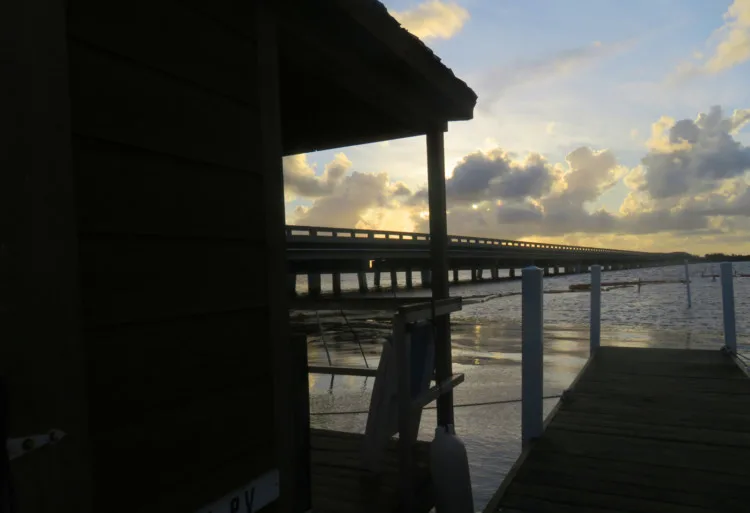 The houseboats at Old Wooden Bridge fish camp face east, but the view was beautiful at sunset from our houseboat nonetheless. (Photo: David Blasco)