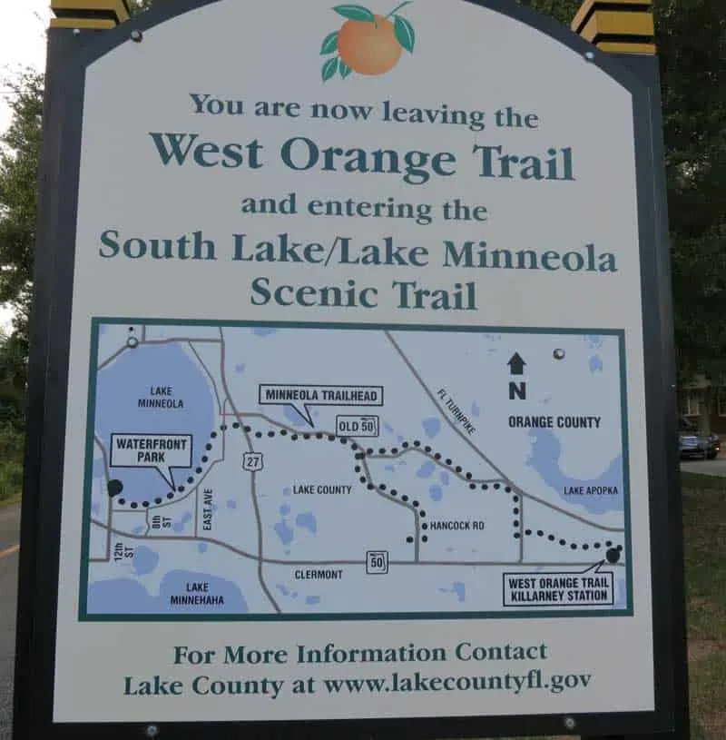 At the west end of the West Orange Trail, you can continue on along the the South Lake and Lake Minneola Scenic Trail.