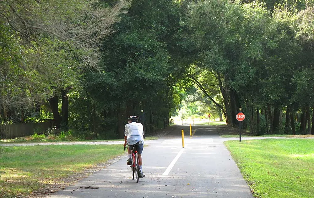 Several sections of the West Orange Trail pass through a tree canopy.
