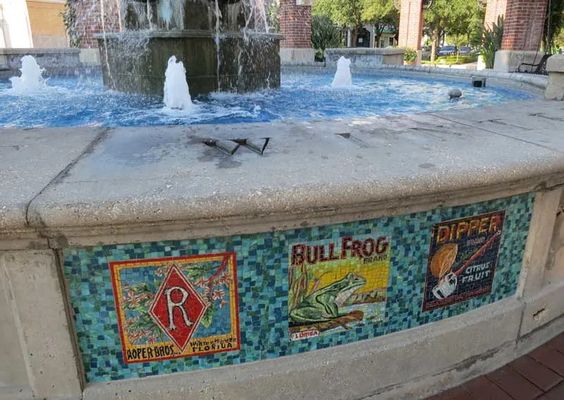 Things to do in Winter Garden: The colorful downtown fountain gets its colorful mosaic designs from historic citrus-box labels. (Photo: Bonnie Gross)