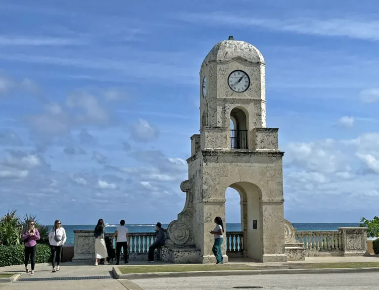 This clock marks the spot where Worth Avenue meets the Atlantic Ocean. The popular shopping area is only a block or two west of here. (Photo: Bonnie Gross)